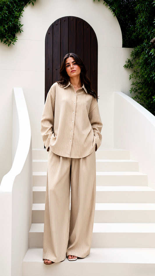 Striped linen set - BEIGE