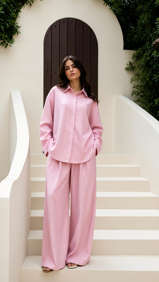 Striped linen set - BABY PINK