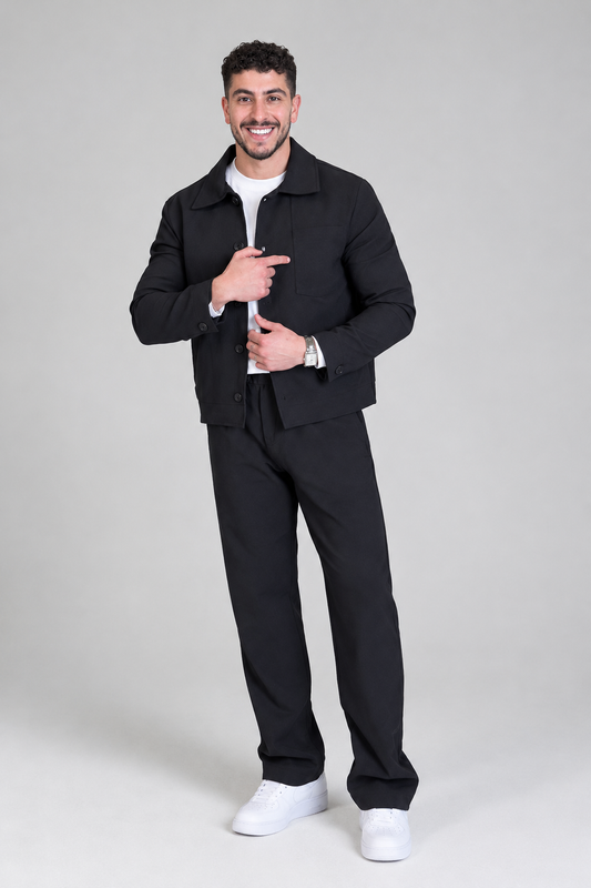 ESSENTIAL BLACK TRACKSUIT ( JACKET + PANTS )
