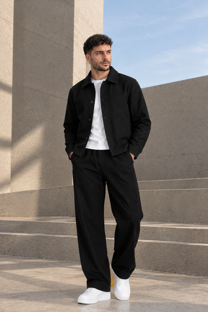 ESSENTIAL BLACK TRACKSUIT ( JACKET + PANTS )